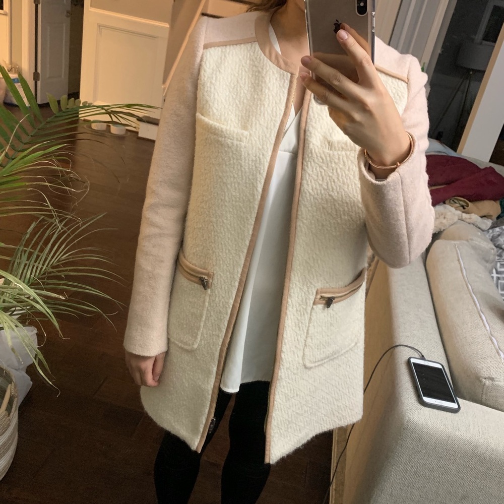 Cream and blush wool overcoat